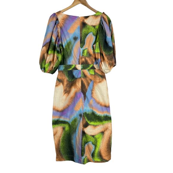 ROTATE BIRGER CHRISTENSEN NWT Cara printed midi dress Size 10 Cutout Puff Sleeve - Picture 4 of 13